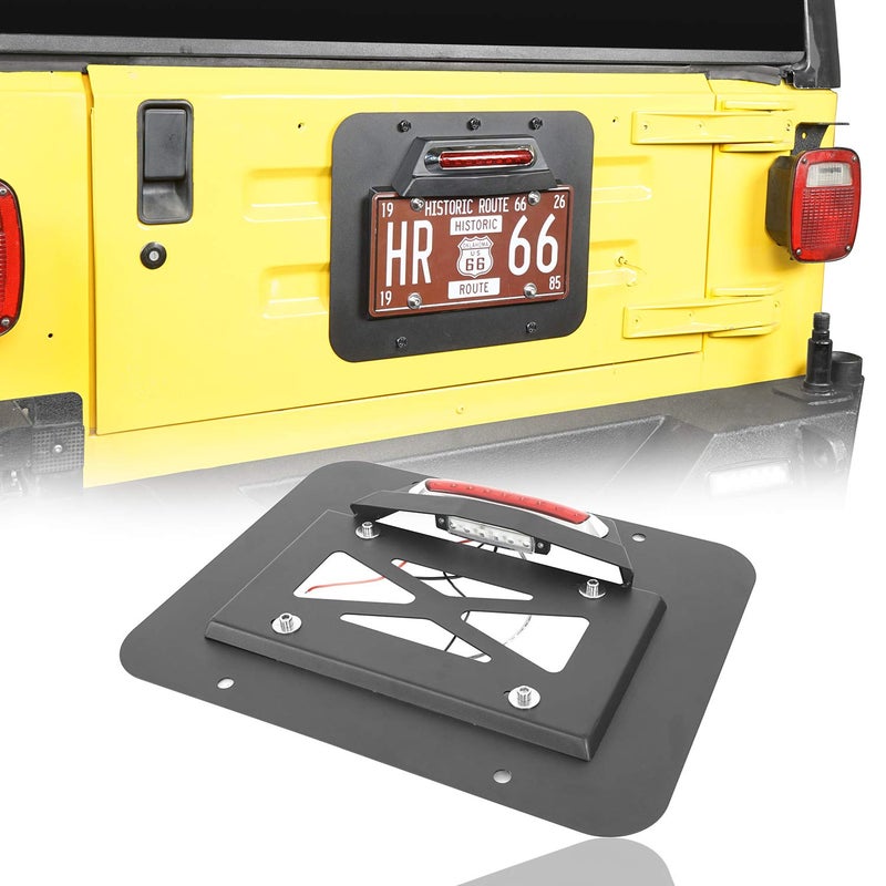 Hooke Road Wrangler Spare Tire Delete License Plate Relocation Kit w/Plate Illuminate Light & Third Brake Light for 1997-2006 Jeep Wrangler TJ & Unlimited - Image 1